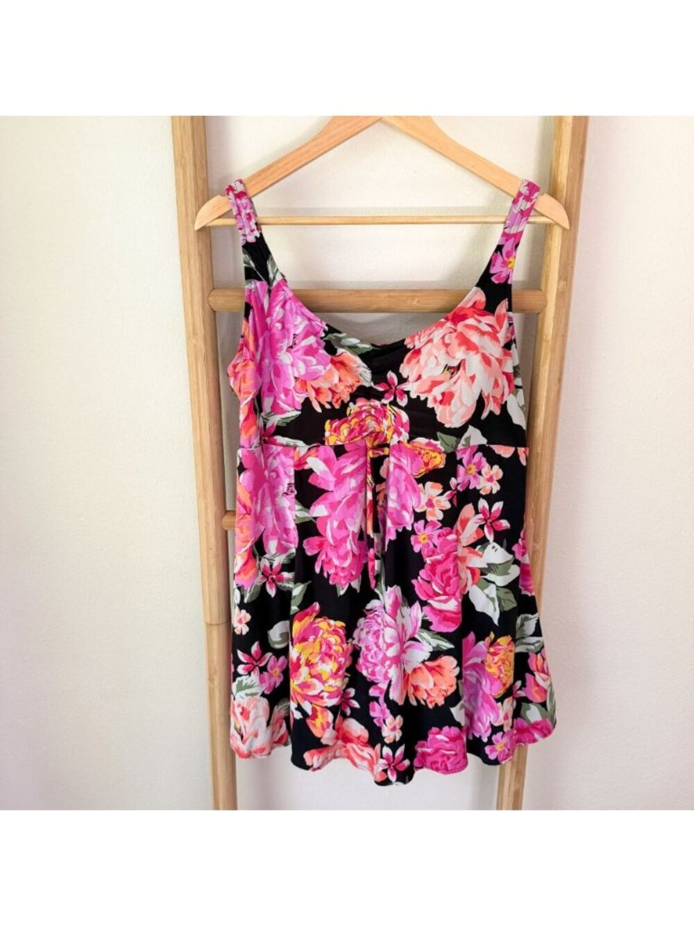 Bal Harbour Floral Swim Dress Swimsuit Size 20 Pink Black Tropical One Piece
